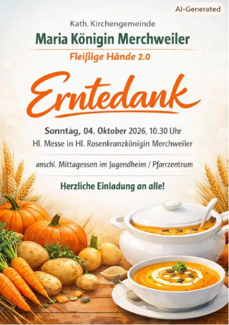 Einladung der Fleissigen Hände 2.0 zum Mittagessen an Erntedank