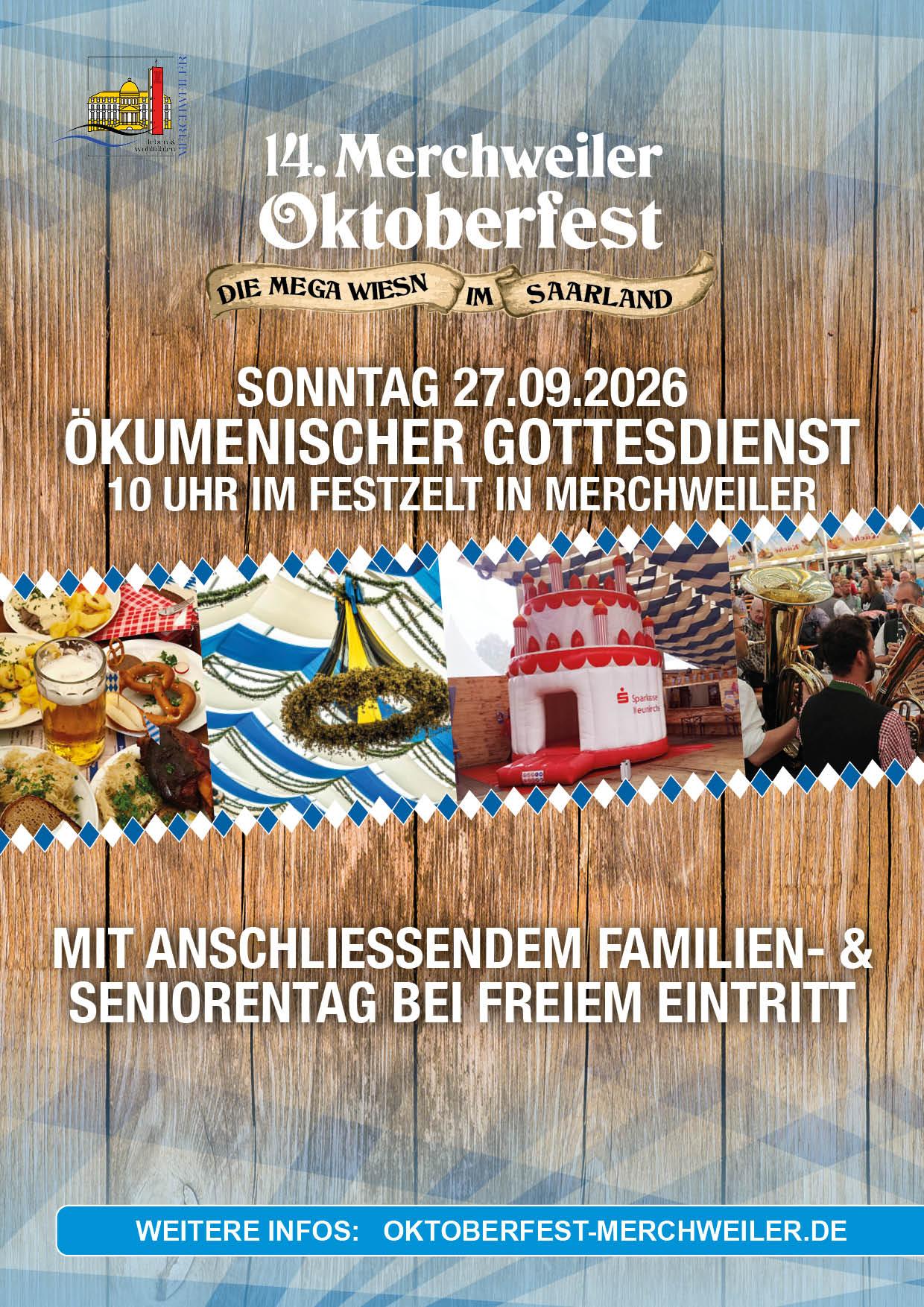 Plakat zum Ökumentischen Gottesdienst am Oktoberfest mit Angaben zu Zeit und Ort