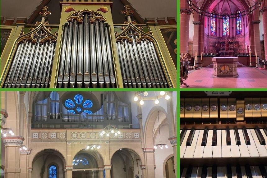 Vier Bilder zu den beiden Orgeln in den beiden Kirchen