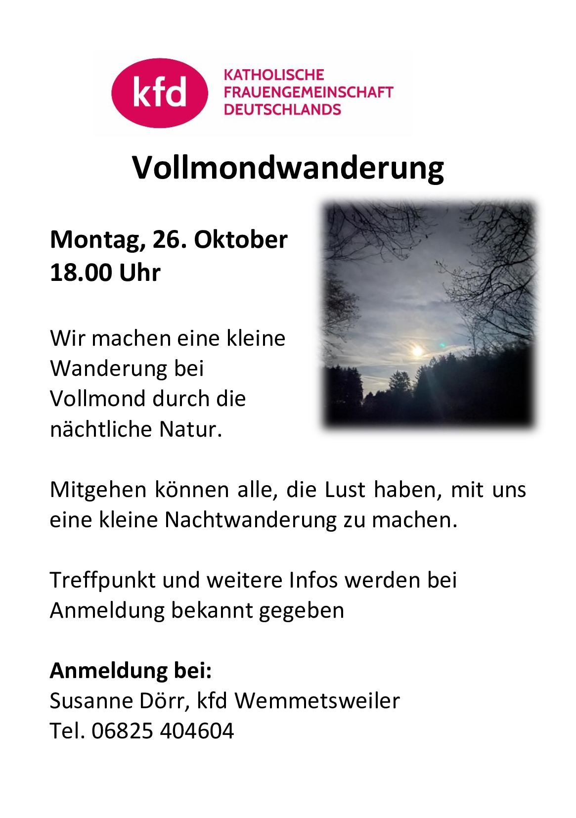 Plakat zur Vollmondwanderung am 26.10.2026
