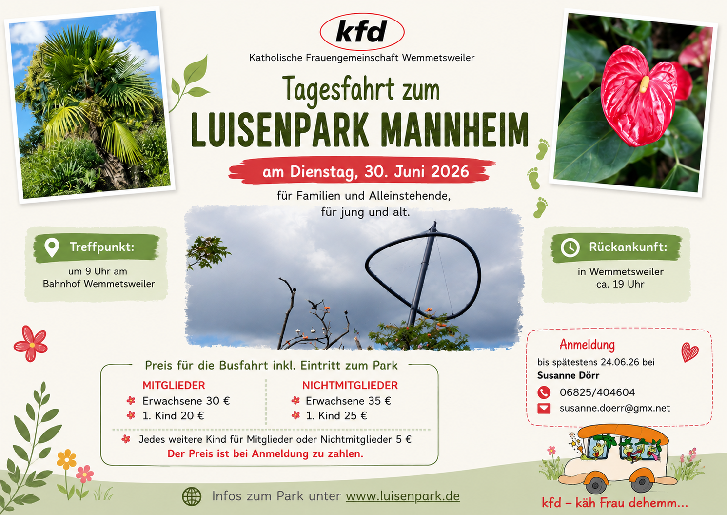 Plakat zur Fahrt mit Einzelheiten zum Ablauf und zum Preis